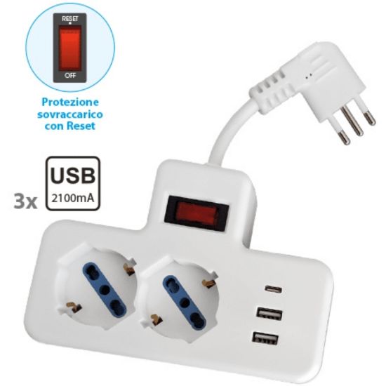 Picture of MULTIPRESA CIABATTA DA TAVOLO 2Pr.Schuko 3USB 2,1A NOVALINE