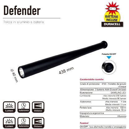 Immagine di TORCIA LED IN ALLUMINIO manganello BATTERIE COMPRESE 230 LUMEN IP65