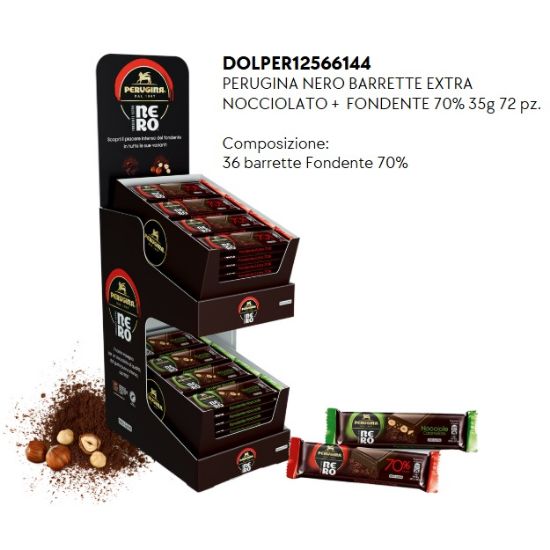 Picture of PERUGINA NERO BARRETTE 72pz 35gr EXPO DA BANCO EXTRA NOCC.+FONDENTE  - PR2025
