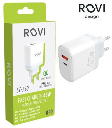 Immagine di PRESA ALIMENTAZIONE DA MURO 1 USB - TYPE-C ST-730 1pz FAST CHARGER BLISTER - ROVI