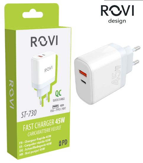 Immagine di PRESA ALIMENTAZIONE DA MURO 1 USB - TYPE-C ST-730 1pz FAST CHARGER BLISTER - ROVI