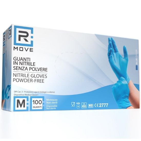 Immagine di GUANTI NITRILE BLU 3,5gr Tg.M MEDIO 100pz - RMOVE senza polvere
