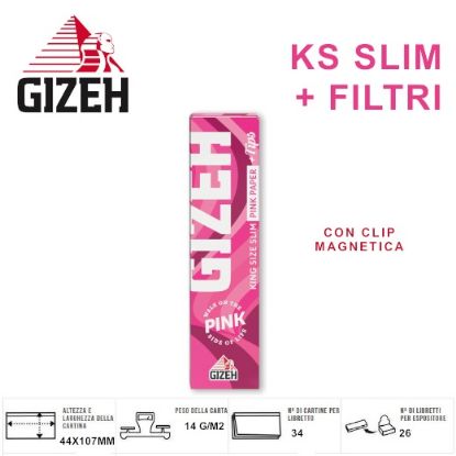 Immagine di CARTINE GIZEH KS KING SIZE SLIM PINK 26pz CARTINE+FILTRI - PROV-D00001630 (ACC. 6,36)