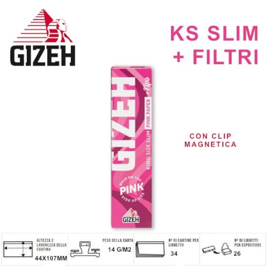 Immagine di CARTINE GIZEH KS KING SIZE SLIM PINK 26pz CARTINE+FILTRI - PROV-D00001630 (ACC. 6,36)