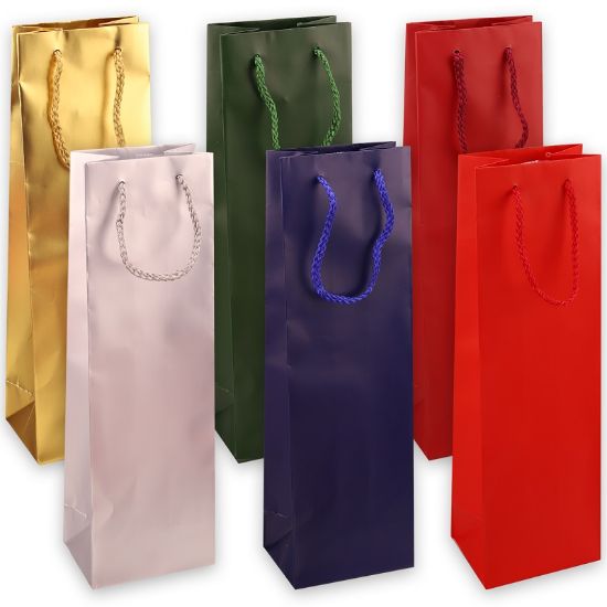 Immagine di SACCHETTI SHOPPER BOTTIGLIA 12x9x39cm 12pz COLORI ASSORTITI