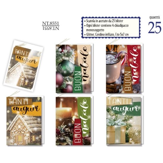 Immagine di BIGLIETTI CROMO NATALE CHIUDIPACCO 50x70 25blister x4biglietti SCATOLA ACETATO