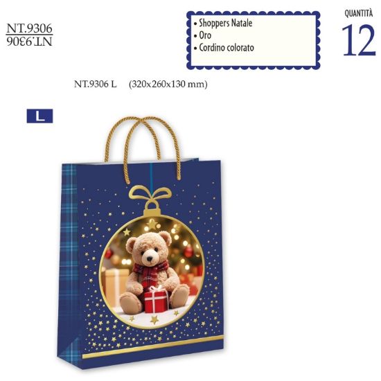 Immagine di SACCHETTI SHOPPER DECOR NATALE 32x26x13cm 12pz LARGE CROMO