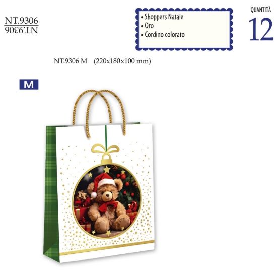 Immagine di SACCHETTI SHOPPER DECOR NATALE 22x18x10cm 12pz MEDIO CROMO
