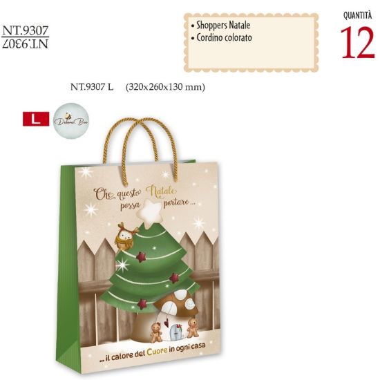 Immagine di SACCHETTI SHOPPER DECOR NATALE 32x26x13cm 12pz LARGE CROMO