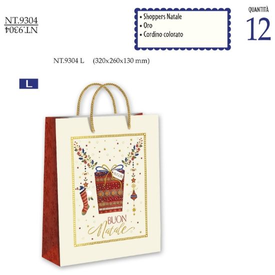 Immagine di SACCHETTI SHOPPER DECOR NATALE 32x26x13cm 12pz LARGE CROMO