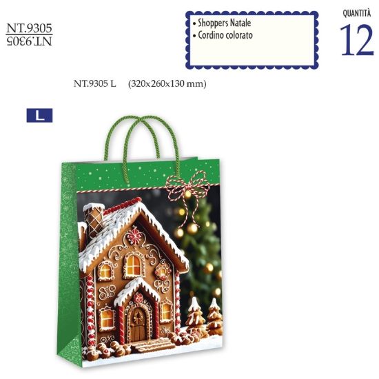 Immagine di SACCHETTI SHOPPER DECOR NATALE 32x26x13cm 12pz LARGE CROMO