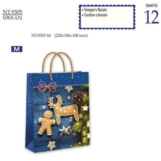 Immagine di SACCHETTI SHOPPER DECOR NATALE 22x18x10cm 12pz MEDIO CROMO