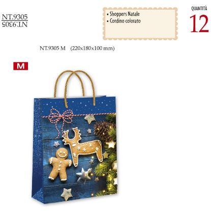 Immagine di SACCHETTI SHOPPER DECOR NATALE 22x18x10cm 12pz MEDIO CROMO