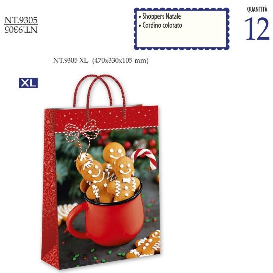 Immagine di SACCHETTI SHOPPER DECOR NATALE 47x33x10,5cm 12pz XLARGE CROMO