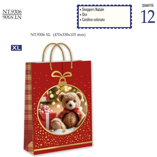 Immagine di SACCHETTI SHOPPER DECOR NATALE 47x33x10,5cm 12pz XLARGE CROMO