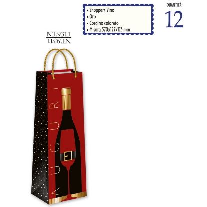 Immagine di SACCHETTI SHOPPER BOTTIGLIA  12X12X37cm 12pz VINO