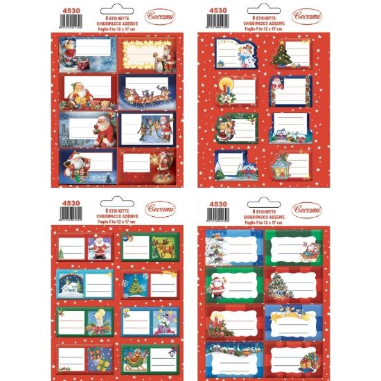 Immagine di BIGLIETTI NATALE CHIUDIPACCO 12pz 12x17cm ETICHETTE ADESIVE