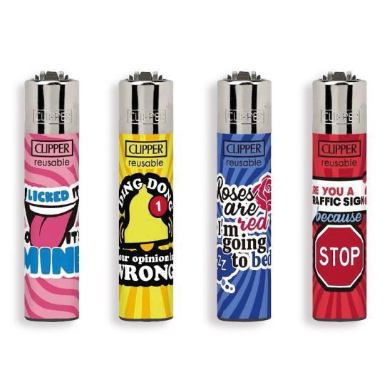 Immagine di ACCENDINO CLIPPER MINI PIETRINA 48pz FUNNY SENTENCES