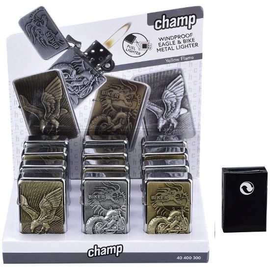 Immagine di ACCENDINO CHAMP PIETRINA METAL 12pz EAGLE RILIEVO (simile zippo)