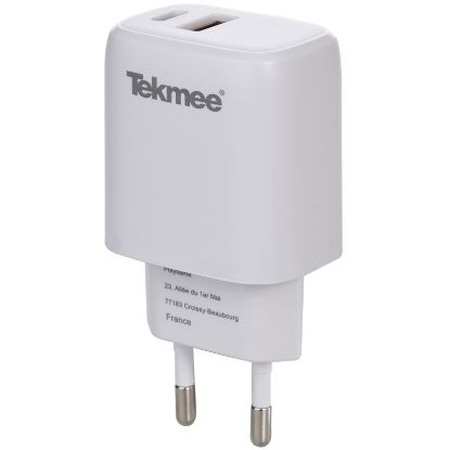 Picture of PRESA ALIMENTAZIONE DA MURO USB+TYPE-C 2 20W 1pz BIANCO FAST CHARGE TEKMEE
