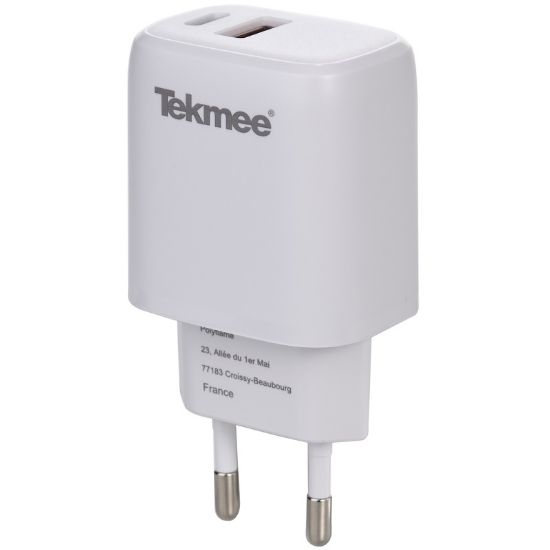 Immagine di PRESA ALIMENTAZIONE DA MURO USB+TYPE-C 2 20W 1pz BIANCO FAST CHARGE TEKMEE