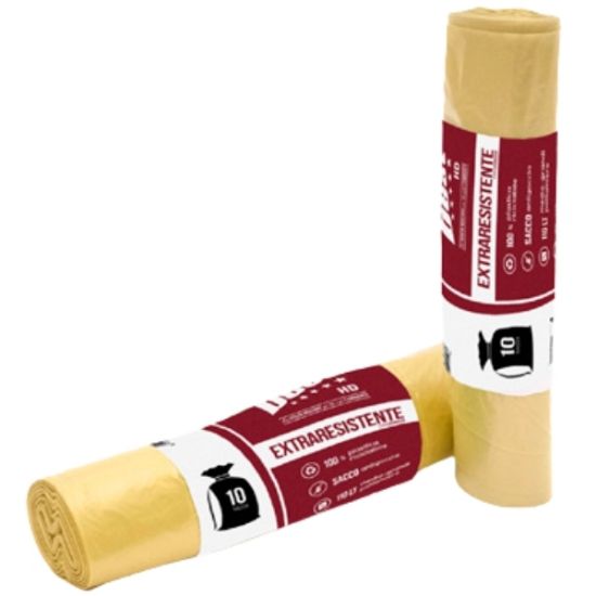 Picture of SACCHETTI IMMONDIZIA 70x110cm 130gr 10pz GIALLI CON LEGACCIO