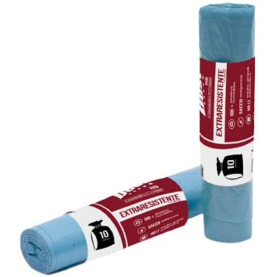 Picture of SACCHETTI IMMONDIZIA 70x110cm 130gr 10pz AZZURRI CON LEGACCIO