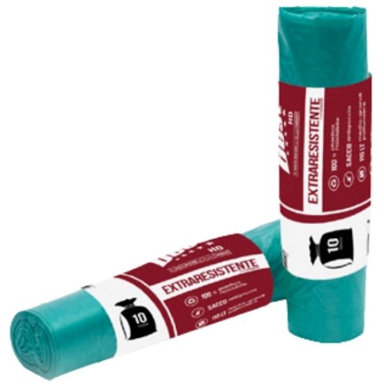 Immagine di SACCHETTI IMMONDIZIA 70x110cm 130gr 10pz VERDI CON LEGACCIO