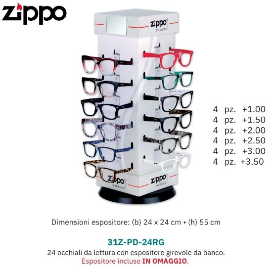 Picture of OCCHIALI GRAD. ZIPPO (da 1.00 a 3.50) 24pz EXPO DA BANCO - 31Z-PD-24RG