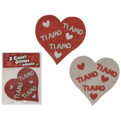 Picture of CONFEZIONE 2 CUORI GLITTER ADESIVI 12CM