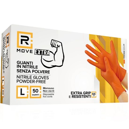 Picture of GUANTI NITRILE ARANCIONE 8,5gr Tg.L 100pz SPESSORE DA LAVORO FULL GRIP