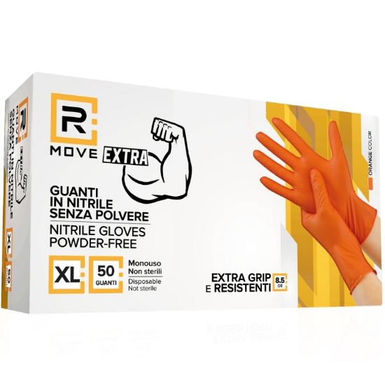 Picture of GUANTI NITRILE ARANCIONE 8,5gr Tg.XL 100pz SPESSORE DA LAVORO FULL GRIP