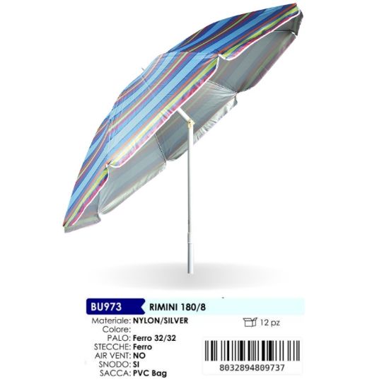 Picture of OMBRELLONE RIMINI 180/8 NYLON PALO 32/32 12pz FASCE