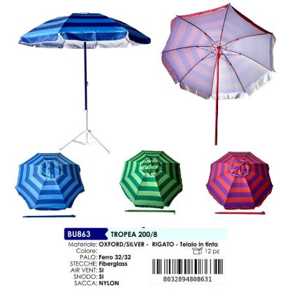 Immagine di OMBRELLONE TROPEA 200/8 OXFORD PALO 32/32 12pz FASCE AIRVENT