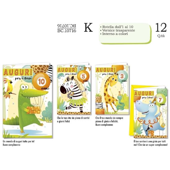 Immagine di BIGLIETTI CROMO COMPLEANNO BAMBINI CON ROTELLA ETA' 12pz