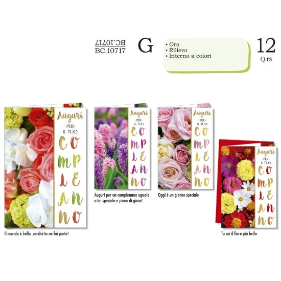 Immagine di BIGLIETTI CROMO COMPLEANNO FEMMINILE FIORE 12pz