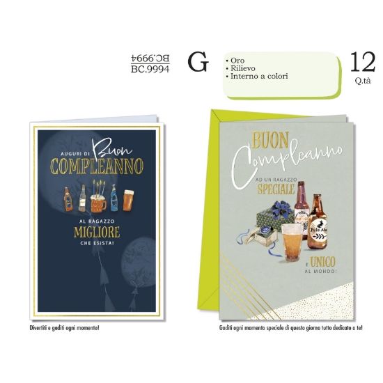 Immagine di BIGLIETTI CROMO COMPLEANNO MASCHILE 12pz
