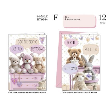 Immagine di BIGLIETTI CROMO BATTESIMO ROSA 12pz