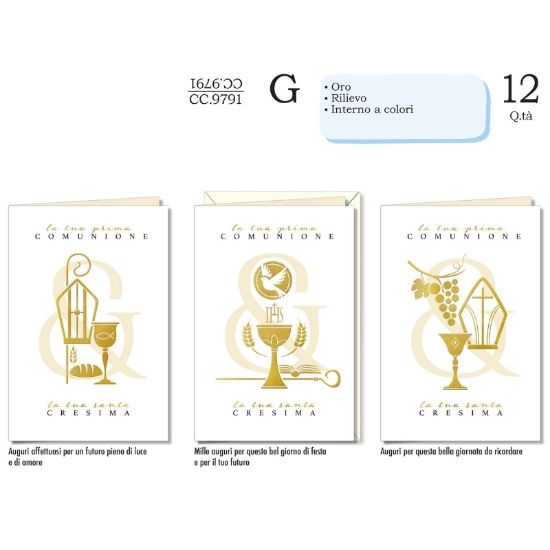 Immagine di BIGLIETTI CROMO COMUNIONE E CRESIMA 12pz