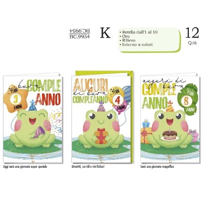 Immagine di BIGLIETTI CROMO COMPLEANNO BAMBINI CON ROTELLA ETÃ 12pz