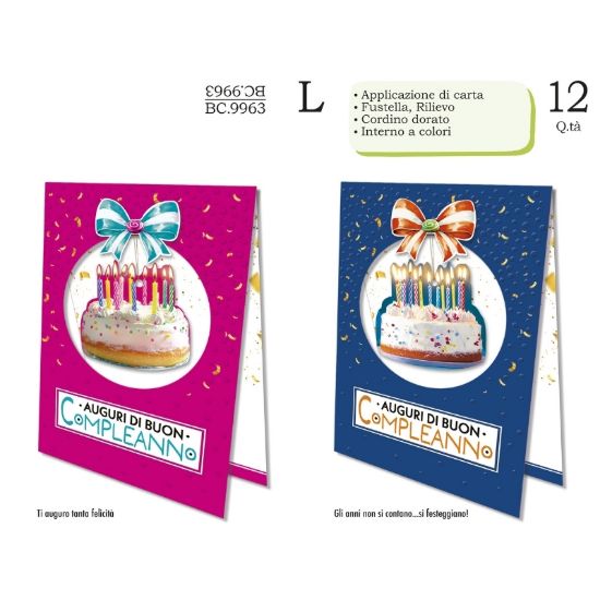 Immagine di BIGLIETTI CROMO COMPLEANNO GENERICO CON APPLICAZIONE 12pz