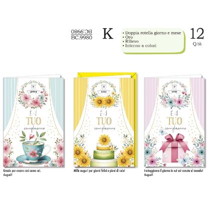 Immagine di BIGLIETTI CROMO COMPLEANNO FEMMINILE ROTELLA DATA 12pz