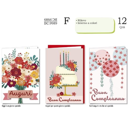 Immagine di BIGLIETTI CROMO COMPLEANNO FEMMINILE 12pz
