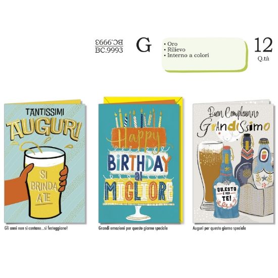 Immagine di BIGLIETTI CROMO COMPLEANNO MASCHILE 12pz