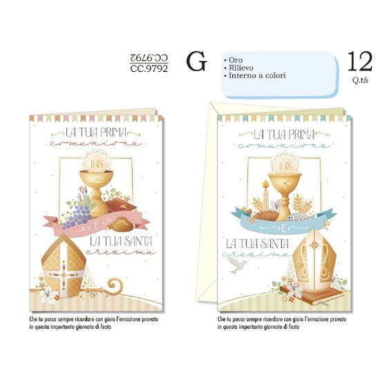 Immagine di BIGLIETTI CROMO COMUNIONE E CRESIMA 12pz
