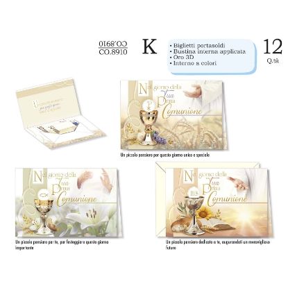 Immagine di BIGLIETTI CROMO PORTASOLDI COMUNIONE FOTOGRAFICO 12pz