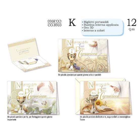 Immagine di BIGLIETTI CROMO PORTASOLDI COMUNIONE FOTOGRAFICO 12pz