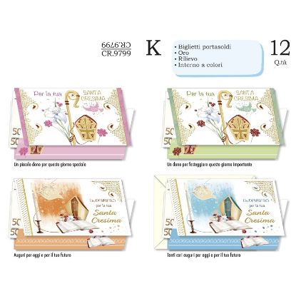 Immagine di BIGLIETTI CROMO PORTASOLDI CRESIMA 12pz