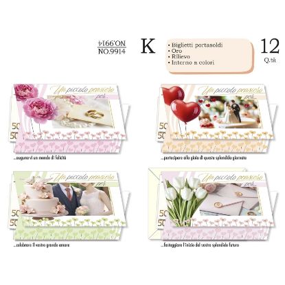 Immagine di BIGLIETTI CROMO PORTASOLDI NOZZE 12pz