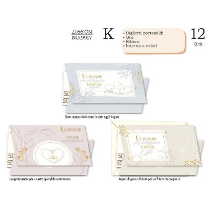 Immagine di BIGLIETTI CROMO PORTASOLDI NOZZE 12pz